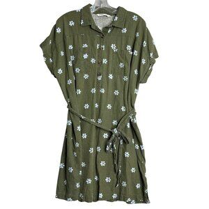 Sonoma Linen Blend Henley‎ Shirt Dress Womens Plus Size 0X Green Floral